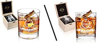 Lighten Life 40th Birthday Gifts for Men,1983 Whiskey Glass in Valued Wooden Box,Bourbon Glass for 40 Years Old Dad,Husband,Friend,40th Birthday Decorations for Men,360 ml Old Fashioned Glass