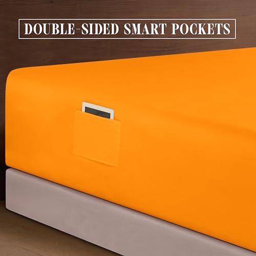Elegant Comfort Luxurious 1500 Premium Hotel Quality Microfiber 4-Piece Sheet Set, 18-24 Inches Deep - Extra Deep Pocket Sheets - Ultra Soft 4PC Deep Pocket Sheets, King, Orange