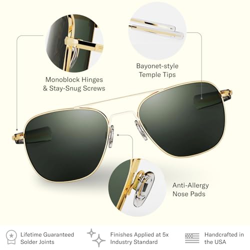 Randolph Eyewear Aviator Sunglasses for Men & Women – Non-Polarized & Polarized Lenses, 23k Gold UV Protection Sunglasses3