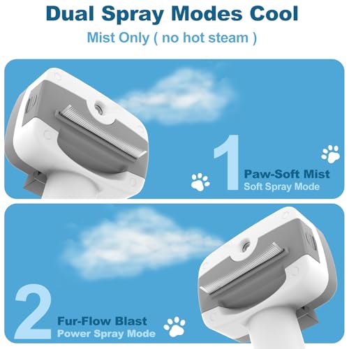 Image of 5 in 1 Pet Steam Brush for Dogs & Cats - Self Cleaning, 3 Pet Brush for Smoothing, Dematting, Thinning - Shedding, Grooming & Hair Removal, Includes Shampoo & Storage Case (7.4 inch-deshedding)