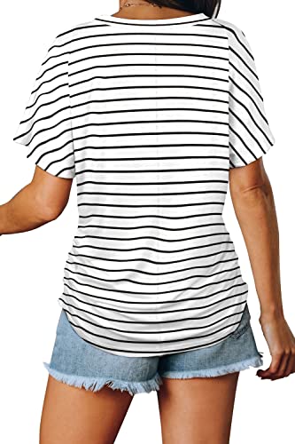 Image of WIHOLL Womens Summer T-Shirts Short Sleeve V Neck Dolman Tops with Side Shirring Loose Fit Shirts Spring Fashion