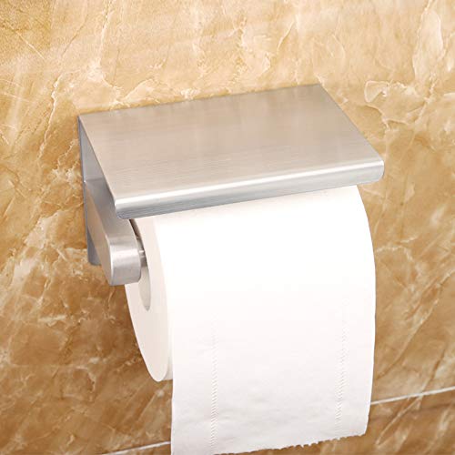 Waydeli Toilet Paper Holder With Phone Shelf, Fit Mega Rolls, Tissue Roll Dispenser With Storage Shelf, Sus304 Stainless Steel, 3M Adhesive No Drill Or Wall-Mounted With Screws - Brushed Nickel #TOP2