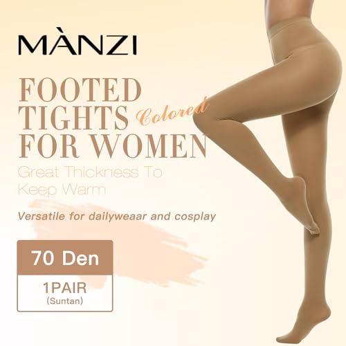 MANZI Women's Solid Color Semi Opaque Footed Tights Soft Stretch Pantyhose2