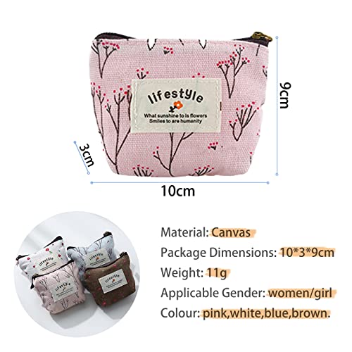 4 Pcs Small Change Purse, Canvas Mini Coin Purse Wallet Coin Pouch with Zipper, Coin Bag Small Pouches for Purse with Flower Pattern Money Pouch for Cash, Keys, Credit Card (flower)2