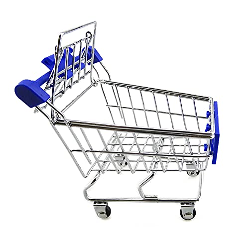 Yueton Mini Shopping Cart Supermarket Handcart Shopping Utility Cart Mode Storage Toy Desk Accessory And Decoration (Stainless Steel Blue) #TOP3