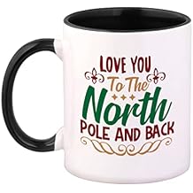Ceramic Colorful Coffee Mug 11 Ounces Love You to The North Pole and Back Star Tea Cup Christmas Back Black Inner Handle