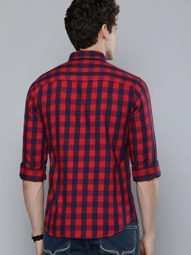 Image of The Indian Garage Co Men Slim Fit Checkered Full Sleeves Cutaway Collar Casual Shirt