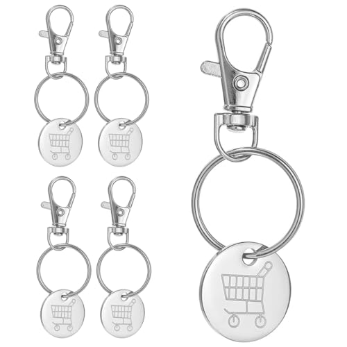JEYORZY 5 unids fichas de carrito de acero inoxidable, ficha de carro, acero inoxidable extraíble fichas de caddie, llave extraíble para liberar carros de supermercado, carrito de compras, plata