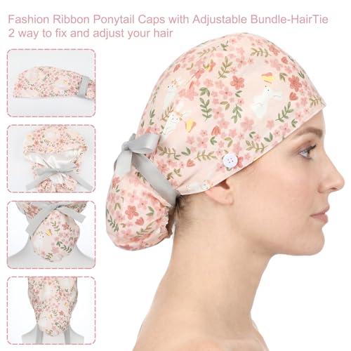 Image of Honoson 6 Pcs Scrub Caps Women with Buttons
