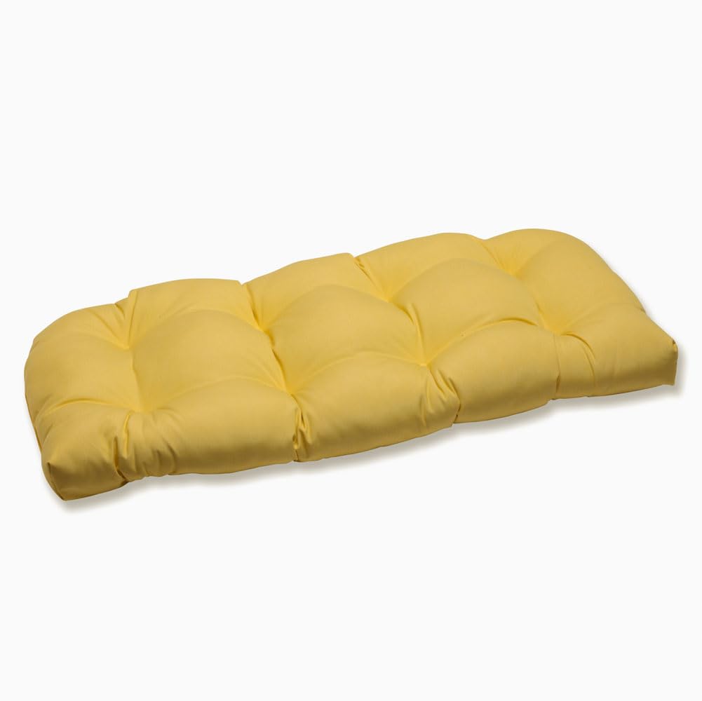Pillow Perfect Indoor/Outdoor Wicker Loveseat Cushion with Sunbrella Canvas Buttercup Fabric, 44 in. L X 19 in. W X 5 in. D,Yellow-image-33