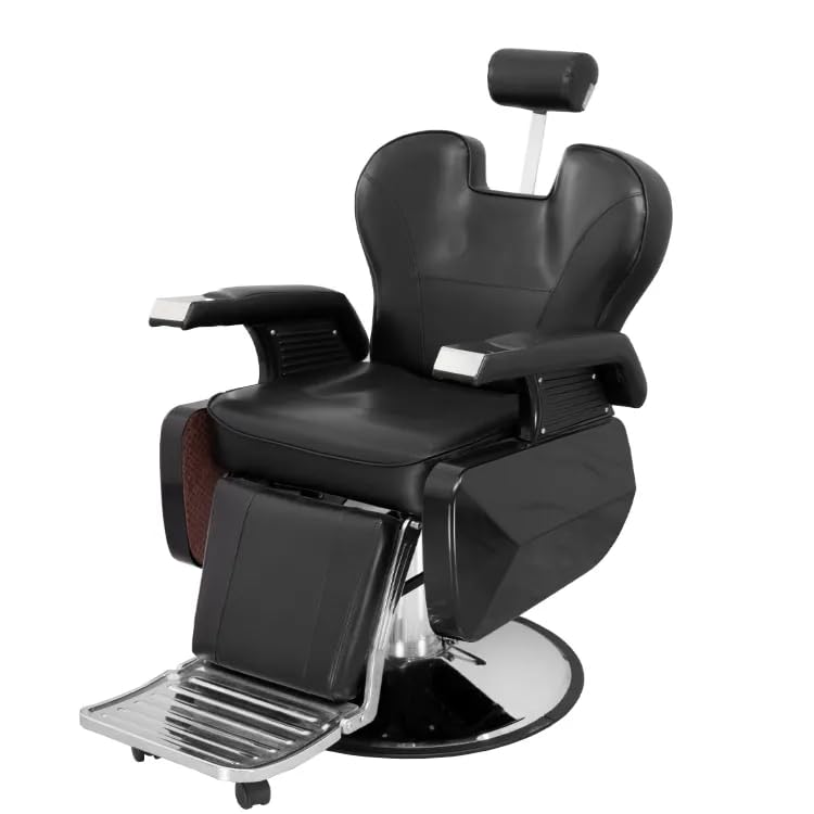 BARBERPLAN Heavy Duty Barber Chair, Hydraulic Black Gold Reclining Barbershop Chair, All Purpose Beauty Shampoo Tattoo Pedicure,360 Degree Swivel, Height Adjustable for Salon Barbershop Hair Stylist