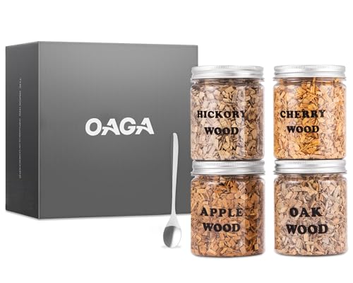 OAGA Natural Wood Chips for Cocktail Smoker - 4 Flavors - for Cocktail Parties Fast-Burning Smoking Chips Compatible with Electric Whiskey Smokers & Smoke Guns Smoker Accessories Gift Set for Men