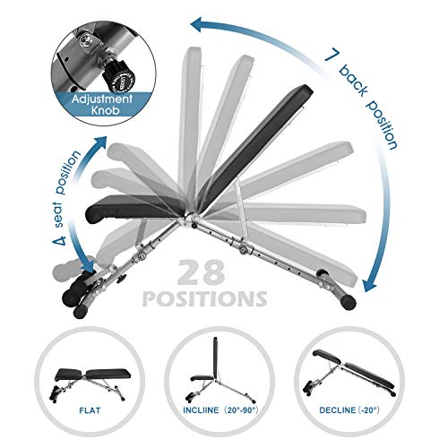 ER KANG Adjustable Weight Bench, 600 lbs Weight Capacity Foldable Workout Bench, Decline/Incline/Flat for Home Gym, Strength Training, Weightlifting