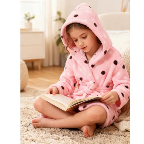 Image of Kids Bathrobe Hooded Plush Fleece Robe for Girls Boys