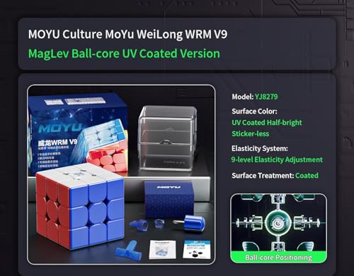 Image of HAWKISTER Moyu Wrm V9 Ball Core (Uv Coated) 3X3 Stickerless Speed Cube, Moyu Weilong Wr M V9 Maglev+Core Magnets Flagship 3X3X3 Cube (Ball-Core Version), For Kid