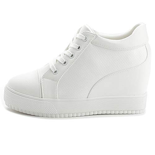 Image of ACE SHOCK Women Wedges Sneakers with Hidden Heel Ankle High Platform Walking Shoes Fashion Bride Wedding Shoes