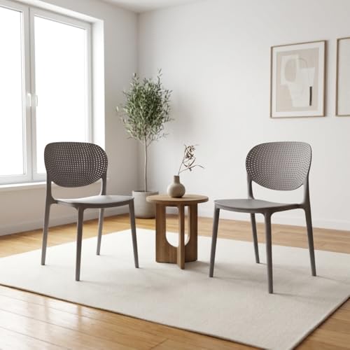 Image of INNOWIN Casper Stackable Arm Chair | Accent Chair for Living Room Home, Bedroom, Cafe and Hotels | 3- Year Warranty | Set of 2 | Plastic | Grey