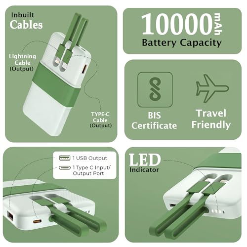 Image of Energizer 10000mAh 22.5W Fast Charging Power Bank, Ultra-Slim Compact Pocket Size, Built-in Type-C Cable, PD + QC, Dual USB-C & USB-A Output | CE & RoHS Approved | 1 Yr Warranty