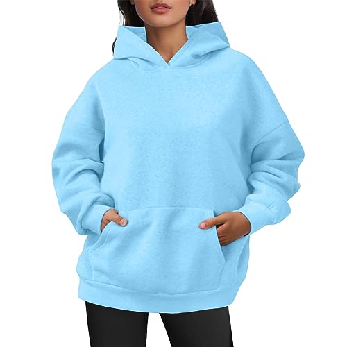 Sweat à capuche femme oversize uni et chaud haut manches longues tendance hiver