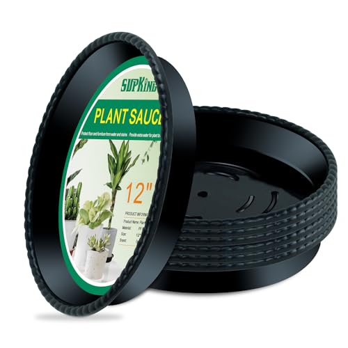 SupKing Paquete de 6 platillos para plantas, bandeja de goteo de 6, 8, 10, 12 pulgadas, platillos de plástico resistente para interiores y exteriores, bandejas de recogida de agua para macetas (12