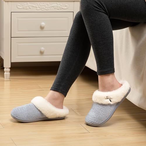 Image of ULTRAIDEAS Women's Breathable House Slippers with Memory Foam, Lightweight Cotton Blend Lining, Indoor Outdoor Slip On Design, Non Slip Rubber Sole for Bedroom, Machine Washable