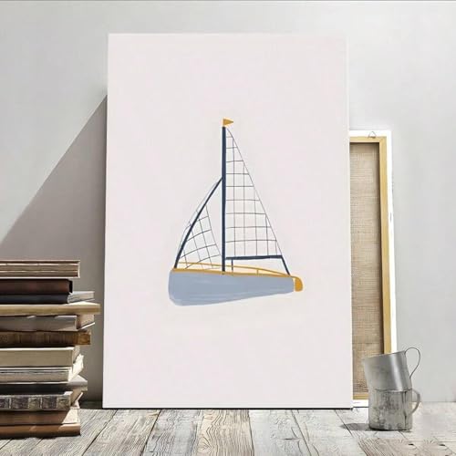 Tableau bateau à voile 30x45cm avec cadre en toile texturée pour décoration murale