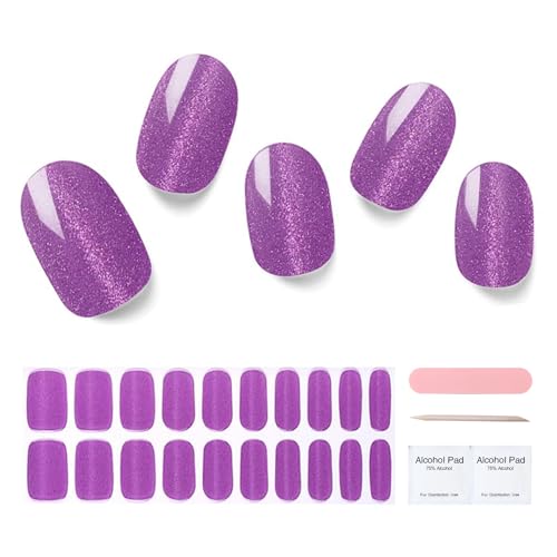Semi Cured Gel Nail Strips, 20 pcs Gel Nail Stikers, Gel Nail Wraps Semi Cured, Salon-Quality, 2 Weeks Long Lasting, Amethyst Elegance