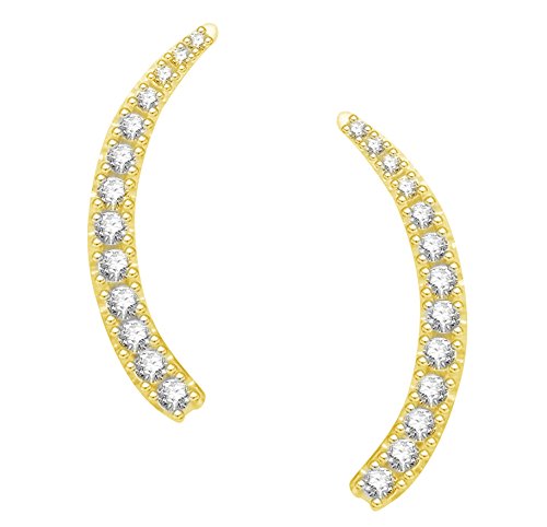 Ritastephens Sterling Silver Cubic Zirconia Ear Climber Crawler Earrings 25mm (Yellow or White)