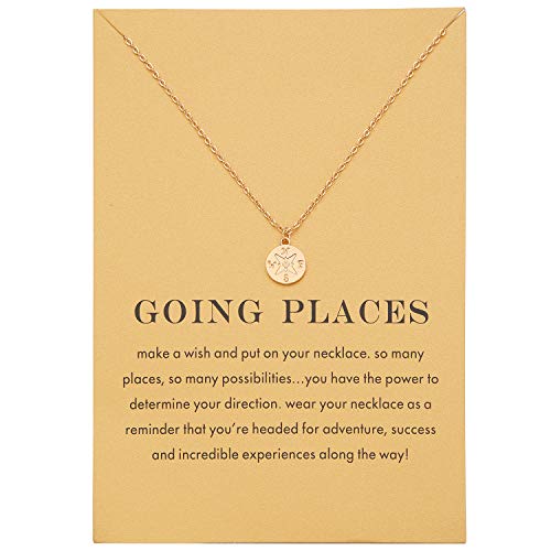 Zealmer Dainty Yellow Gold Plated Compass Direction Pendant Necklace Graduation Gift for Friends