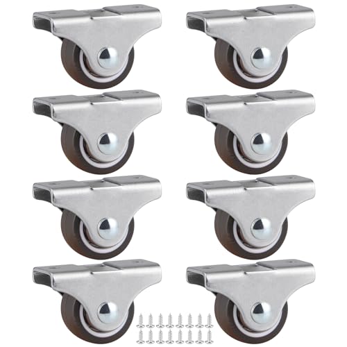 Skelang 8-Pack Rigid Caster 1\", Low Profile Caster Wheel, Top Plate Fixed Caster for Trundle Bed, Cabinet, Drawer, Total Load Capacity 212Lbs