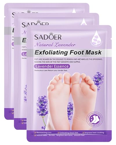 ZEXIJOW 3 Pares de mascarillas exfoliantes para pies,Hidratantes,Reparan los talones y eliminan la piel muerta y seca,Mascarilla exfoliante para pies secos y agrietados (Lavanda)