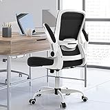 2021 Upgraded Home Office Chair，Ergonomic Office Chair with Flip-up Armrests, Desk Chair with High Resilience Thickened Cushion, Mesh Computer Chair with Adjustable Lumbar Support, White