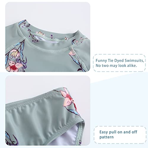 Image of Girls Long Sleeve Rash Guard Set Tie Dye Bathing Suits Two Piece Swimsuits for Kids Swim Shirts 3-16 Years