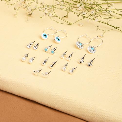 London Set Of 10 Stud And Evil Eye Hoop Earring