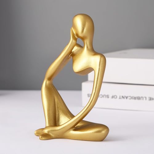 Image of TIED RIBBONS Decorative Abstract Thinker Men Statue Set of 3 Modern Art Showpiece Sculpture (Fantasy, Resin,13CmX6Cm) Decoration Items for Home Decor Living Room Bedroom Bookshelf Table Office- Gold