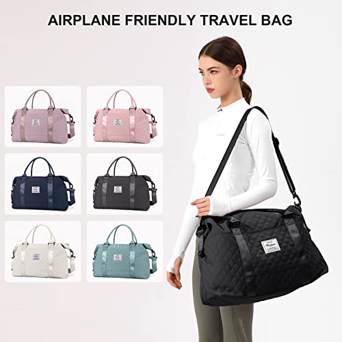 Travel Duffel Bag, Weekender Overnight Bags for Women, Carry On Personal Item Bag with Trolley Sleeve & Wet Pocket,Black - Thumbnail 2