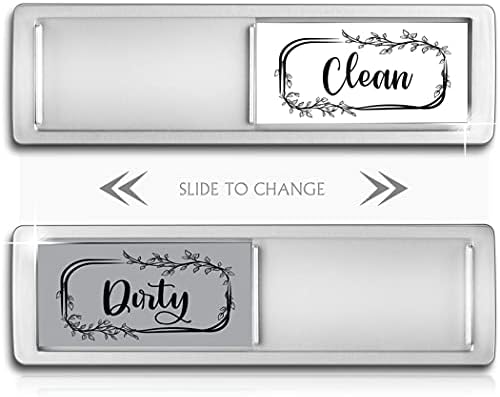 Dishwasher Magnet, Clean Dirty Sign Indicator for Dishwasher Easy to Read and Strong Slide for Changing Signs, Sleek Design, Heavy Duty Magnet with Optional Stickers (Grey/White)
