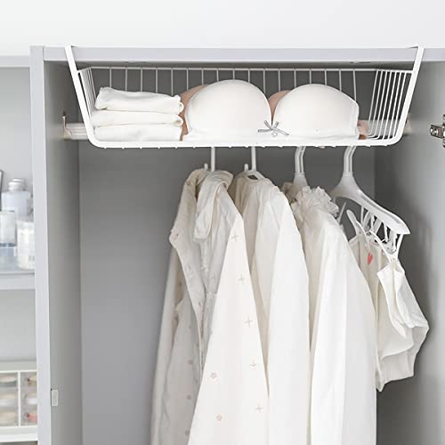 Image of Wolpin Shelf Basket Multifunctional Storage Basket Kitchen Bathroom Storage Rack Under Cabinet Storage Organizer Basket Wire Rack Powder Coated Iron (White, Pack of 1, Hanging Shelves)