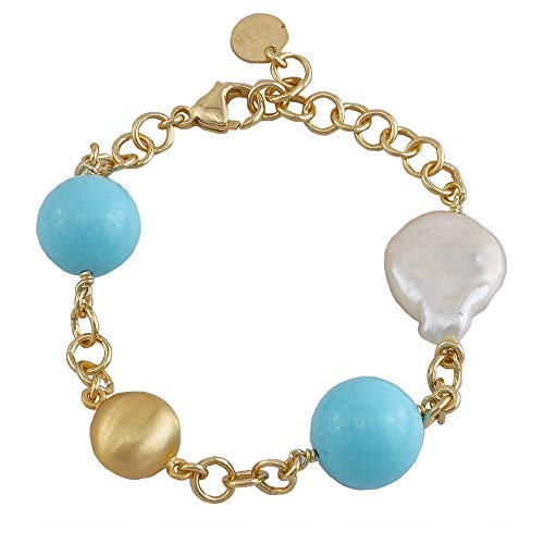 Aquaforte 9HJU8FM Bracelet en argent et perles d'eau douce turquoise pour femme Cover