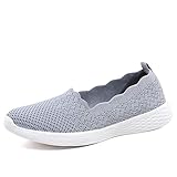 Sneaker damen Puxowe Damen Slip On Sneaker Leichte Atmungsaktiv Sportschuhe Turnschuhe Bequem Freizeitschuhe Walking Schuhe Outdoor Fitness 38 EU Light Gray