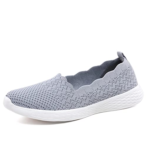 Puxowe Zapatillas Slip On Mujer Comoda Casual Mesh Respirable Ligero Zapatos Sneakers Moda Caminar Tejer Bambas Mocasines 42 EU Light Gray