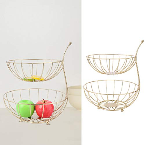 Cabilock – Cesta de armazenamento de frutas de metal com duas camadas para mesa de frutas, suporte p