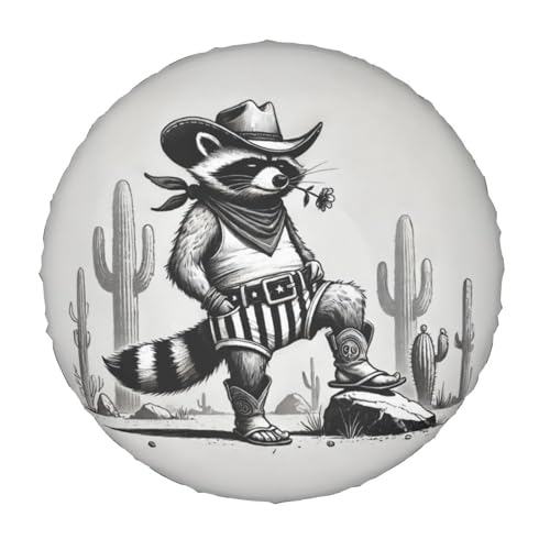 Image of Funny Raccoon Cowboy Spare Tire Cover with Unique Print, Weatherproof Wheel Covers Tire Protector, Universal Fit for Rv, Trailer, SUV, Camper Vehicle