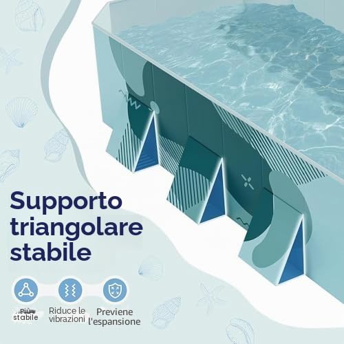 Piscina pieghevole, in plastica rigida, rettangolare, per adulti e famiglia, perfetta per divertirsi all'aperto in giardino