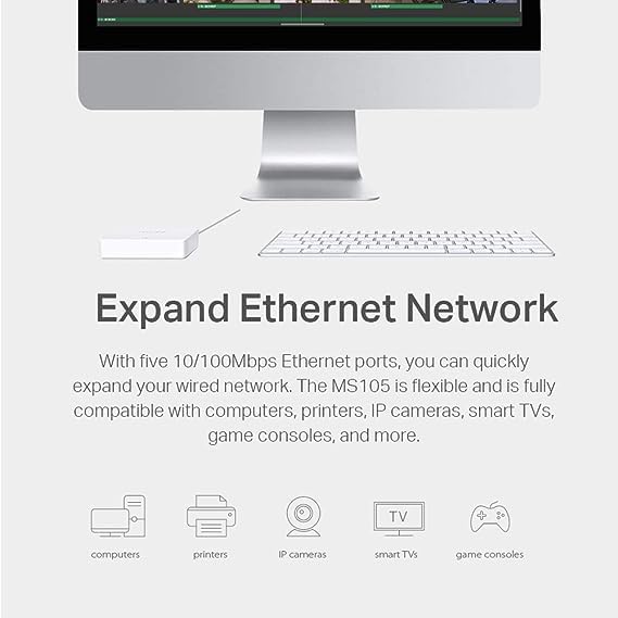 Image of 5 Port Ethernet Switch, Fast Ethernet Switch Plug and Play 10 /100Mbps Reliable 100-240V Prevents Rust Easy to Set Up for Office