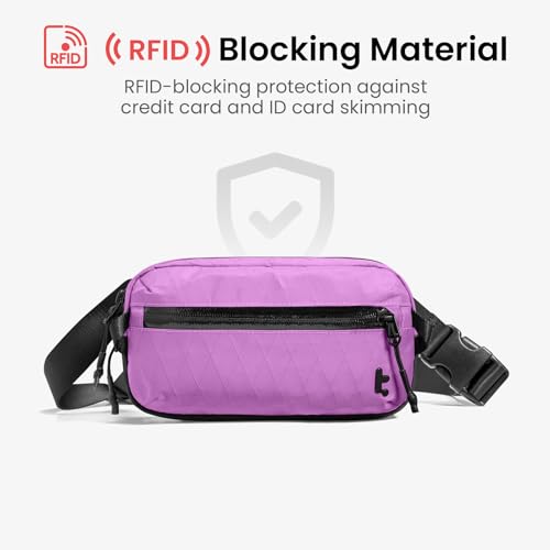 Image of tomtoc Sling Bag with RFID Blocking, X-Pac /Non X-Pac Minimalist Crossbody Chest Pack for Men and Women, Lightweight Water-Resistant Bag for Travel and Daily Commutes, X-pac Purple, 1.5L, Lightweight