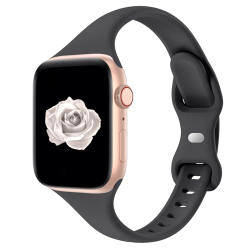 Image of Thin Slim Band Compatible with Apple Watch 38mm 40mm 41mm 42mm 44mm 45mm 46mm 49mm, Replacement Silicone Sport Strap for iWatch Series 11 /10 /9 /8 /7 /6 /5 /4 /3 /2 /1 Ultra SE Women Men, Anthracite