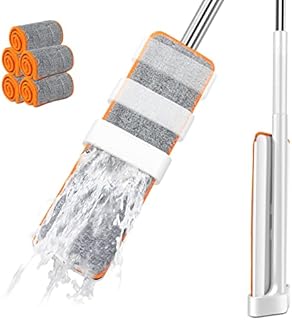 Midyb Flat Mop, Self Wringing Floor Mops with 5 Reusable Pads, Wet and Dry Microfiber Dust Mop with 135cm Stainless Steel Handle for Cleaning All Kinds of Floors
