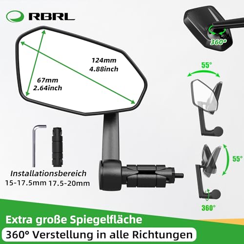 RBRL Fahrradspiegel, Nicht Leicht Zu Blockierender Übergroßer Rückspiegel, Bruchfest & Langlebig, 360° Verstellbar für E-Bike (Links) – Ansicht 6