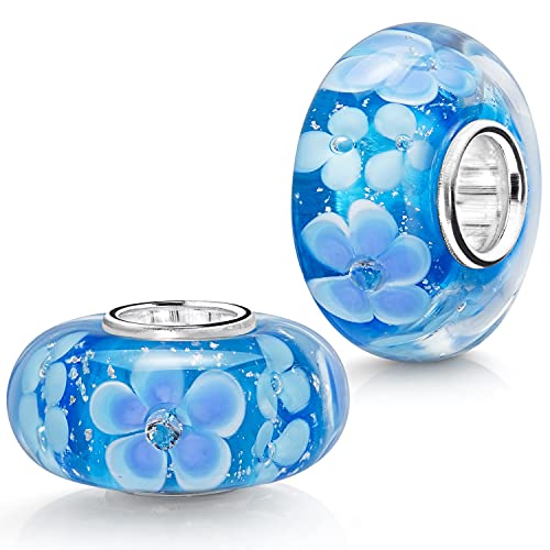 Bead in vetro di Murano blu con zirconi Matthias